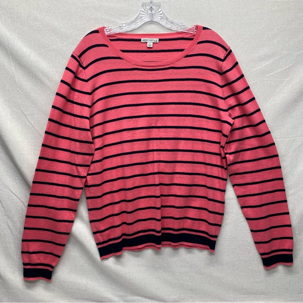 J Crew Mercantile Peyton Large Womens Sweater Mixed Striped Pink Black Casual
